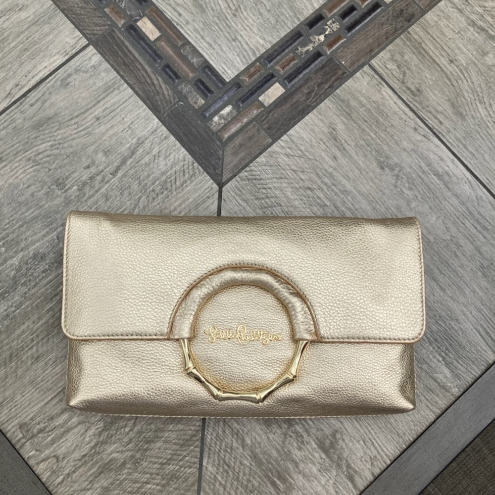 Gold Leather Clutch by Lily Pullitzer